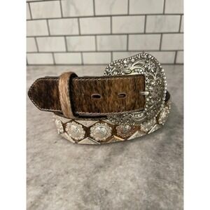 Ranger Belt Company Belt Womens 34 Brown Hair On Hide Rhinestone Equestrian